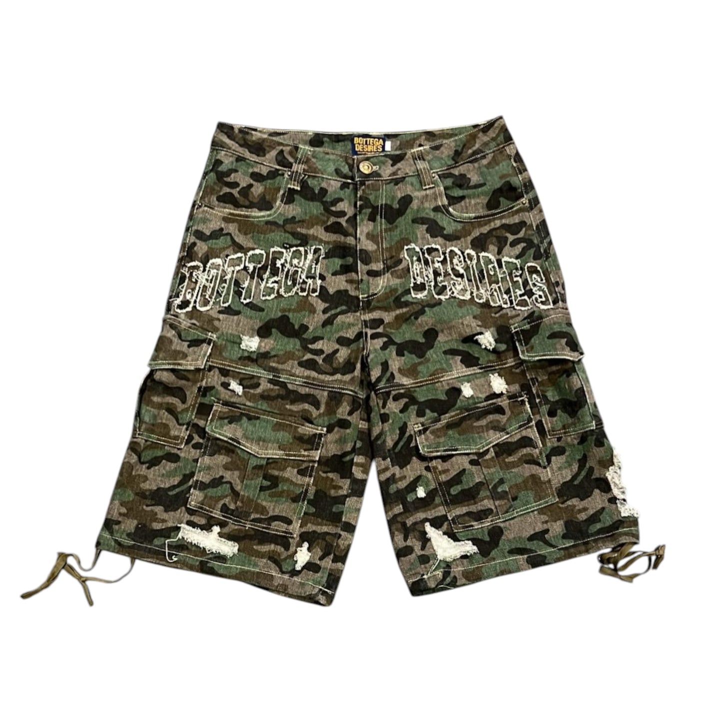 Bottega Desires Camo Cargo Shorts